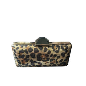 NWOT Sondra Roberts Sequins Leopard-Print Box Clutch‎ Purse w/ Strap